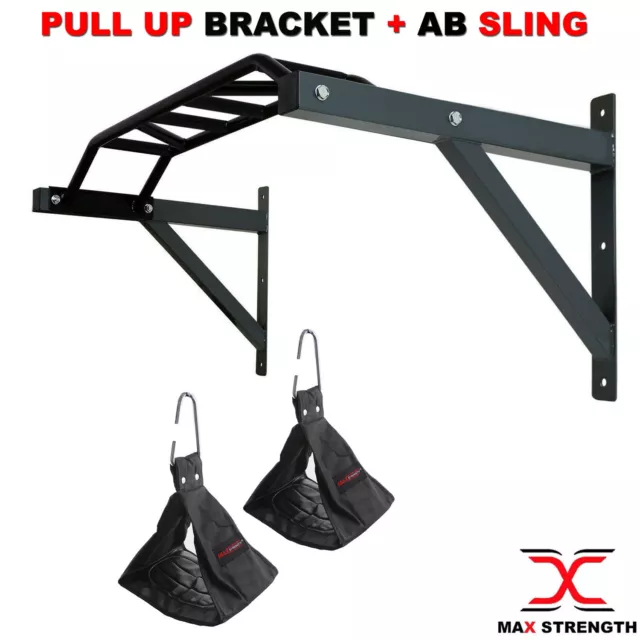 Wall Mounted Pull Chin Up Bar Fitness Ab Sling Home Gym Exercise Iron Bracket