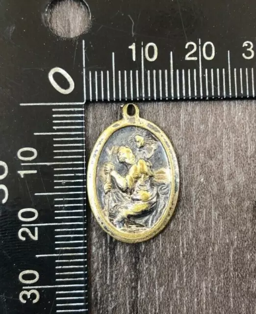St Christopher Protection Brass Tag Medal Saint Prayer Authentic Vintage
