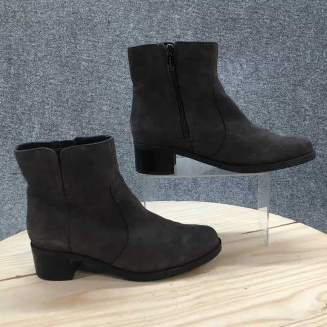 Easy Spirit Boots Womens 8.5 M Senovel Ankle Booties Gray Leather Block Heels