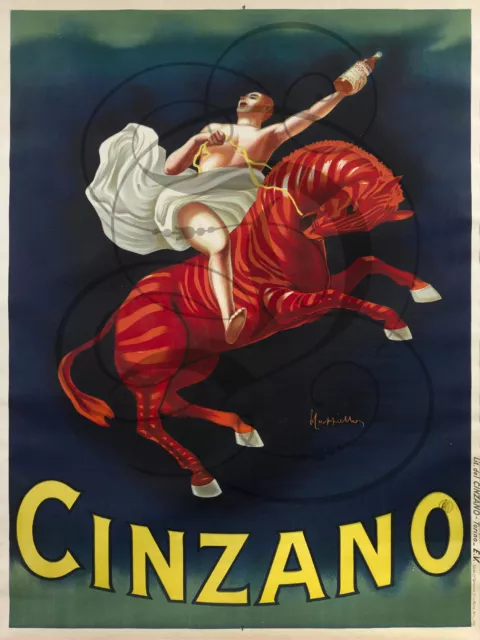 Repro Affiche Ancienne Cinzano Alcool Cavalier Boisson Cheval Cabre 1910