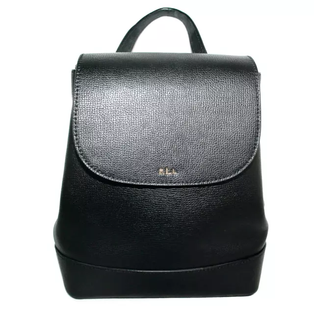 RALPH LAUREN Small Magnet Flap Backpack in Black Leather