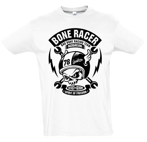 T-shirt uomo Bone Racer biker rocker rockabilly shirt bianca taglia M - XXL