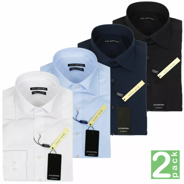 2 Pièces Chemise Homme Slim Fit Élégant Moulant Élastique Mode Divers Couleurs