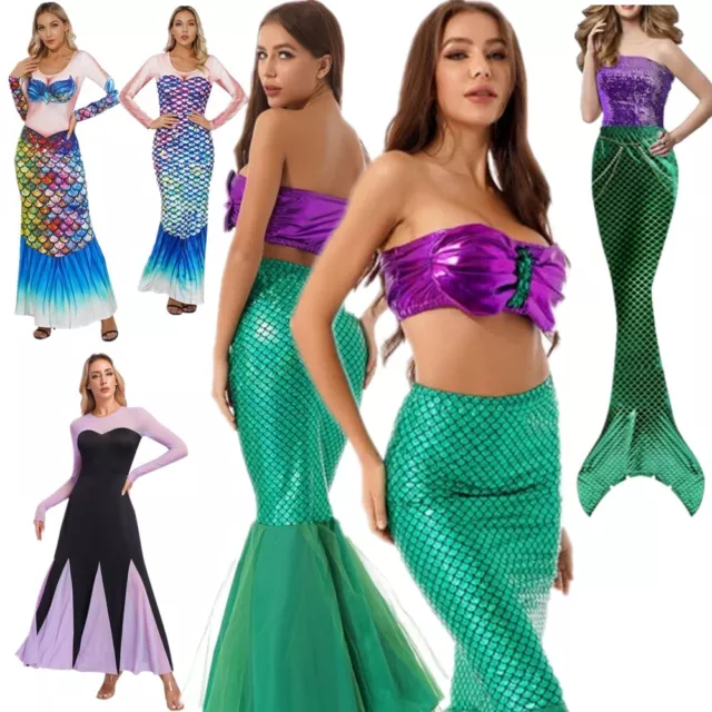 Adulto Mujer Halloween Sirena Juego de Rol Elegante Vestido Mar Bruja Disfraces con disfraces