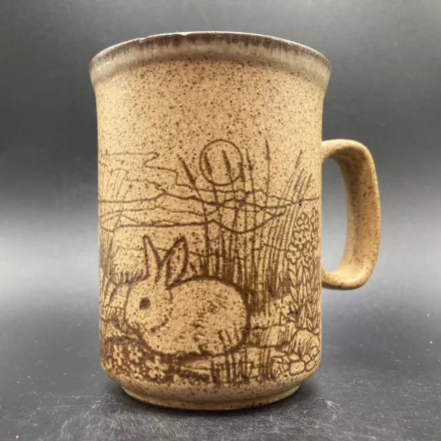 Vintage Dunoon Rabbit & Deer Countryside Scene Ceramic Mug Made in Scotland