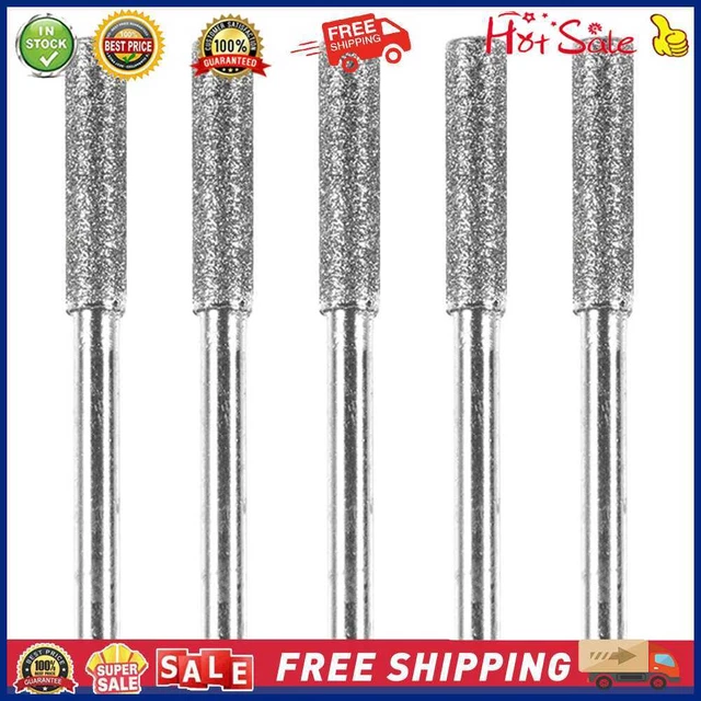 5pcs/Set Diamond Coated Grinding File Stone Heads Drill Bit (4mm Silver)