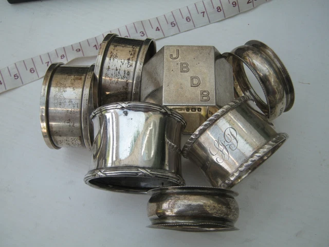 7 Anelli Tovaglioli Antichi Argento Sterling Contrassegnati Tra cui Mappin & Webb 148g