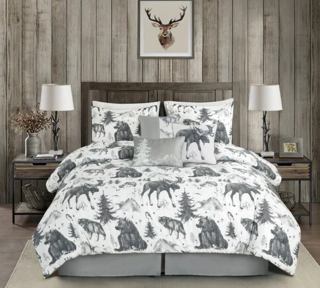 Chezmoi Collection Denver 7-Piece Cabin Lodge Grizzly Bear Printed Comforter Set