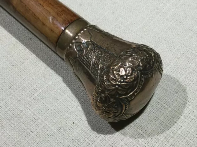 Antique Victorian Style Brass 36” Oak Mens Cane Walking Stick Lightly Monogram