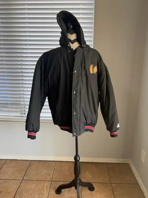 Vintage Chicago Blackhawks NHL Starter Jacket w/Full Zip and Hood - Size M Vintage Chicago Blackhawks NHL Starter Jacket w/Full Zip and Hood - Size M