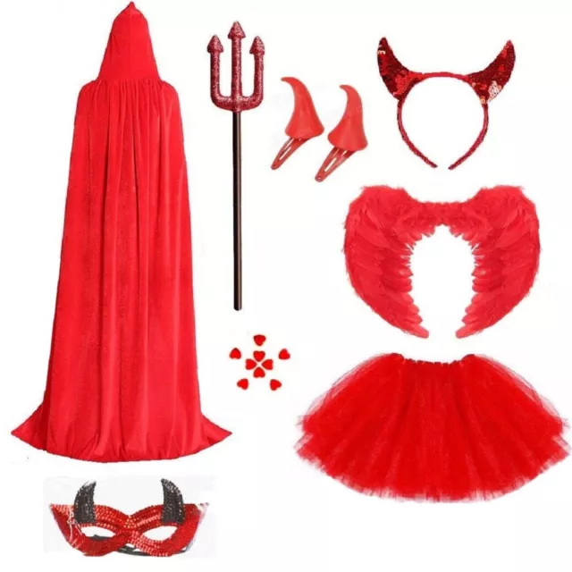 Devil Fancy Dress Costume Accessories Adult Kids Halloween Tail Pitchfork Lot UK