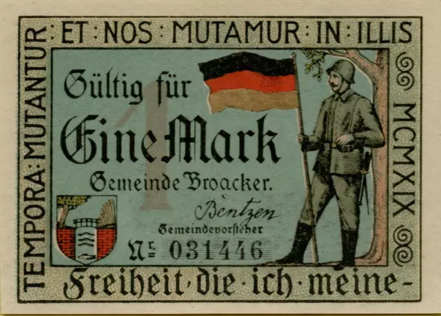 4027: Notgeld 1 Mark 1919 Gemeinde Broacker Broager Dänemark