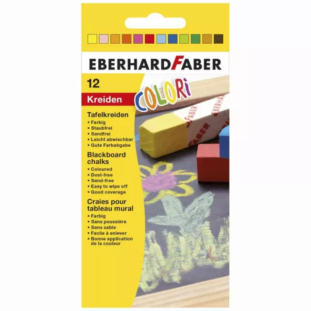 EBERHARD FABER Tafelkreide Colori eckig 12mm farbig, 12 Stück, Länge 80mm