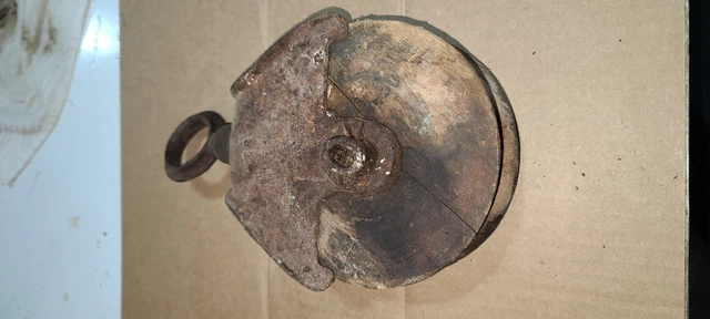 Old Myers Cast Iron Barn Pulley 6" Diameter Wood Wheel Farmhouse Decor Wall Art