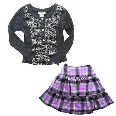 Bonnie Jean Girls Outfit Skirt Sweater Set, Purple Black, Sequin Top, 2 Piece