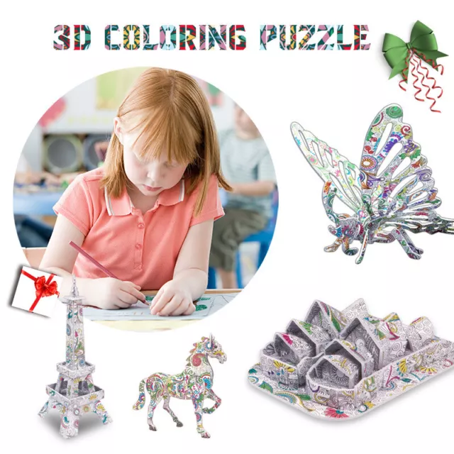 3D Coloring Puzzle Set Paper Arts and Crafts for Adults Kids DIY Jigsaw Ages 6+