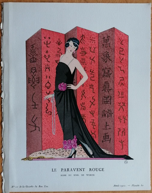 Art Deco Gazette de Bon Ton Pochoir Le paravent rouge by George Barbier - 1920 Art Deco Gazette de Bon Ton Pochoir Le paravent rouge by George Barbier - 1920