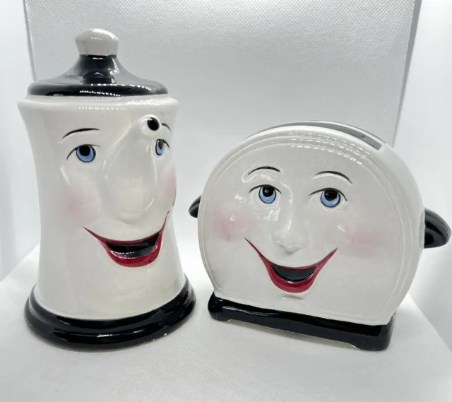 VTG Clay Art Ceramic Anthropomorphic Toaster Teapot Salt Pepper Shaker Set Large