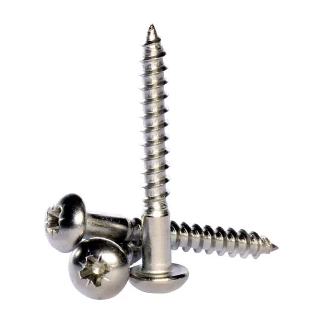 No 4 , 6 , 8 , 10 , 12 A2 Stainless Steel Pozi Round Head Wood Screws DIN 7996