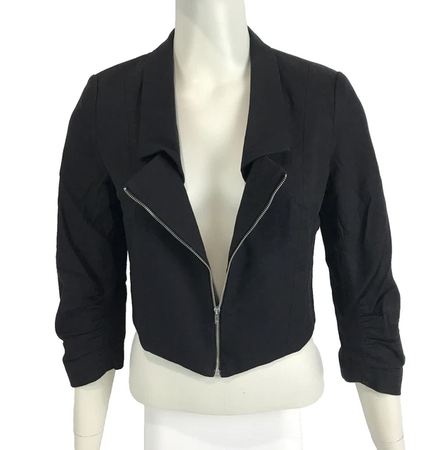 DOTTI JACKET BLACK Size 10 Crop Zip Front 3/4 Sleeves Lined