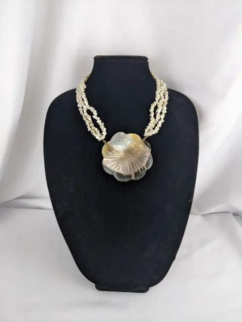 Vintage Hibiscus Flower Shell Pendant with Puka Shells Necklace