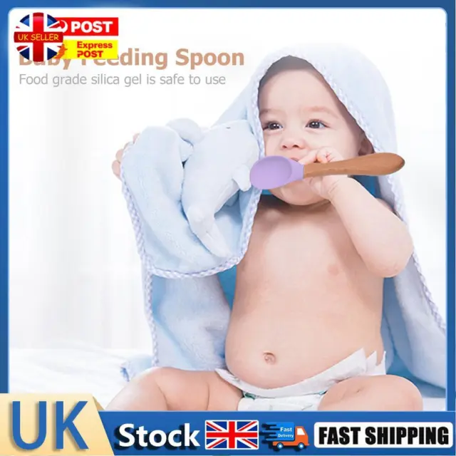 Baby Wooden Silicone Feeding Spoon Toddlers BPA-free Tableware (2) Hot