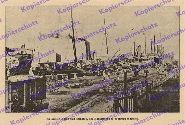 China Tsingtau Hafen Frachtschiffe Kaiserliche Marine Arbeiter Mole Qingdao 1909