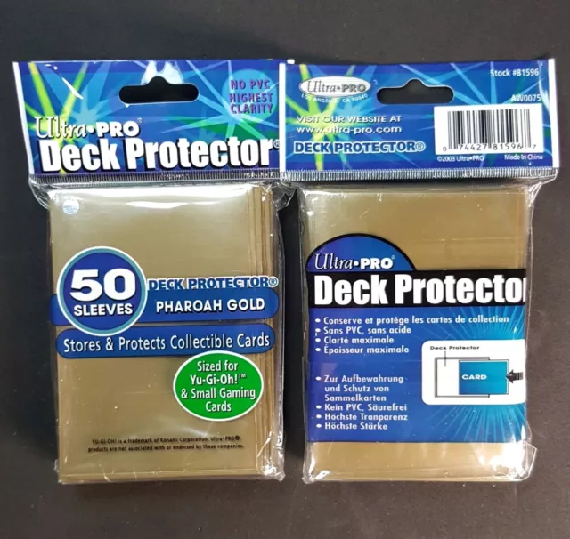 "GOLD" Ultra PRO DECK PROTECTORS NEW PACK X2 = "100 SLEEVES" SMALLER GAME CARDS