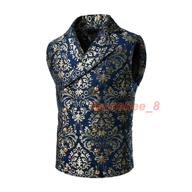 Hot Mens Slim Fit Double Breasted Floral Vest Gothic Steampunk Waistcoat Party