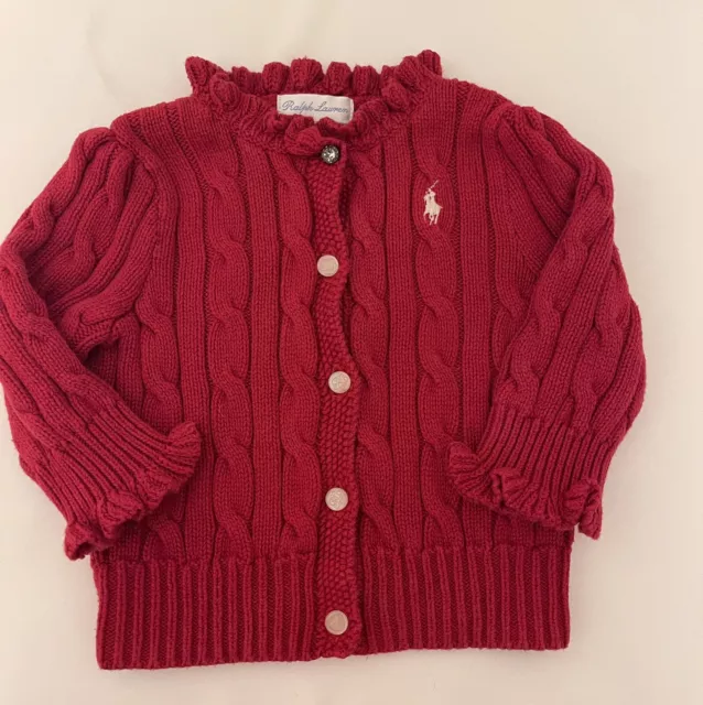 Baby Girls Ralph Lauren Cardigan Red Designer Baby Age 6 Months RRP£99 WORN ONCE