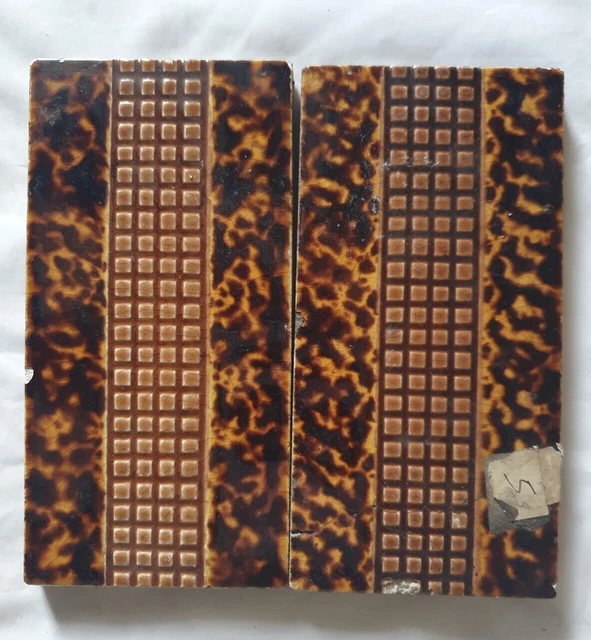 A Pair Of Antique 6 X 3 Inch Border Tiles (D)