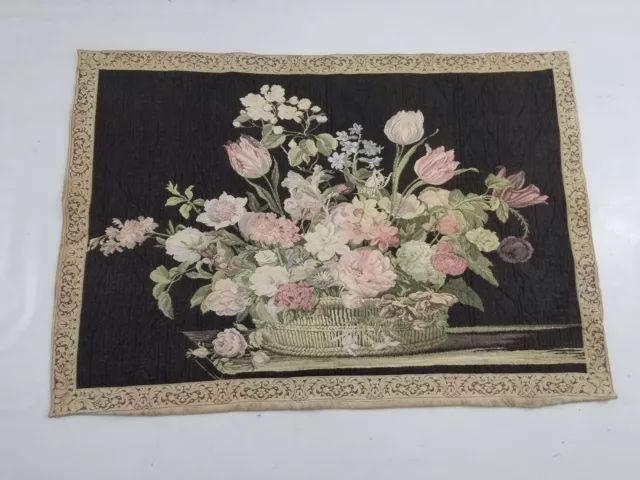 Vintage French Floral Scene Wall Hanging Tapestry Panel 133x92cm