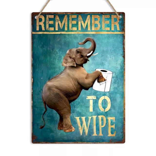 Remember To Wipe Elephant Bathroom Metal Sign Funny Toilet WC Wall Decor Plaque