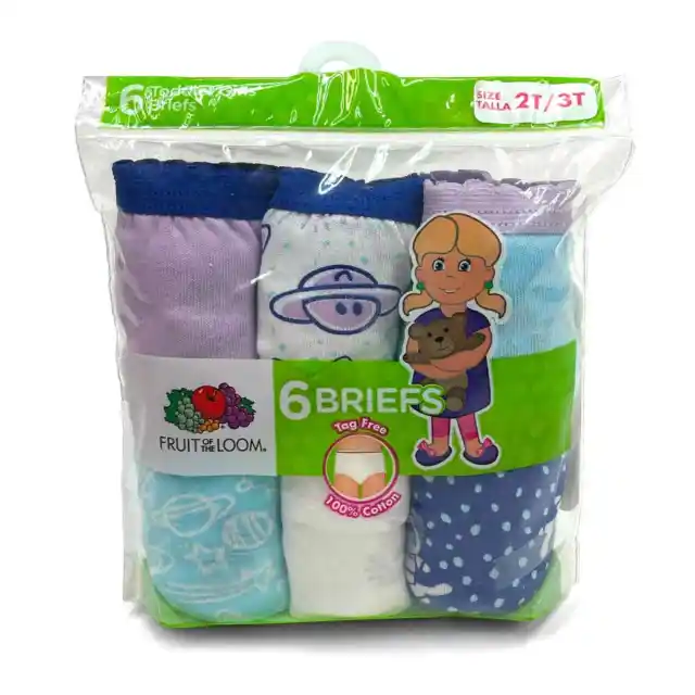 Fruit of the Loom Toddler Girls' Briefs Sz 2T 3T New 6 Panties Tag Free Cotton