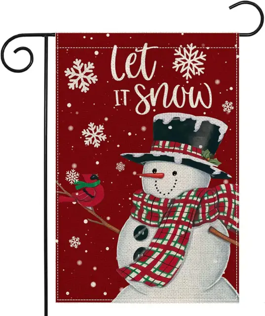 Christmas Winter Garden Flag Snowman with Let It Snow Cardinal and Snowflake,12×