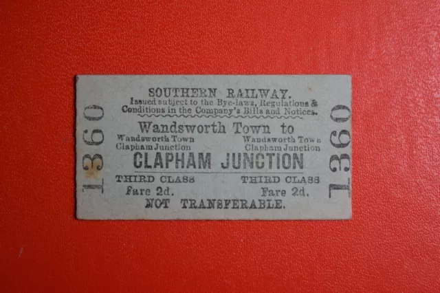 Southern Railway single ticket 1360 Wandsworth Tn to Clapham Junction 22 July 49