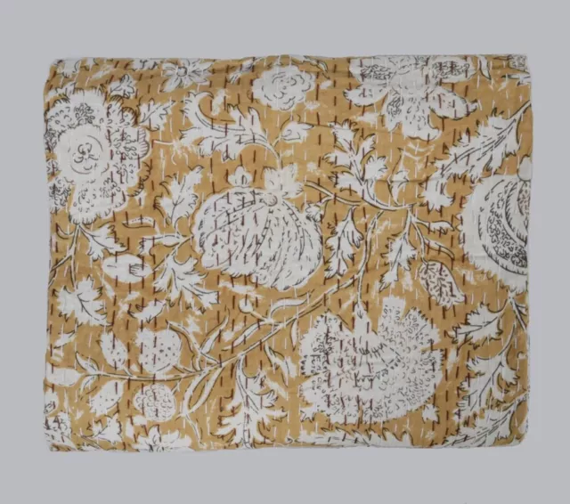 Indian Handmade Cotton Kantha Quilt Blanket Hand Block Print Bedspread Coverlet
