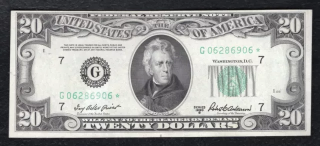Fr. 2061-G* 1950-B $20 *Star* Frn Federal Reserve Note Chicago, Il Uncirculated