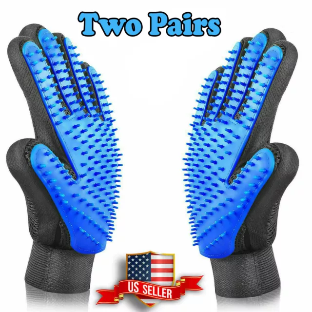2 Pair Pet Dog Cat Hair Remover Mitt Massage Brush Deshedding Grooming Gloves