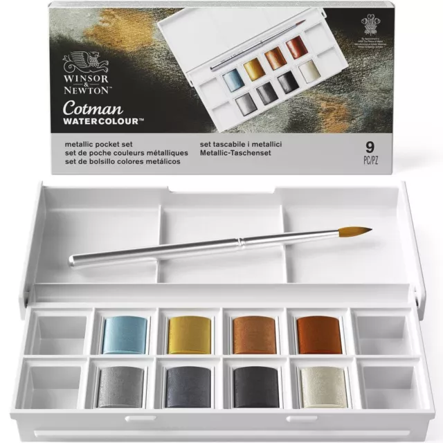 Winsor & Newton Cotman Acuarela Metálico Bolsillo Set 9pc