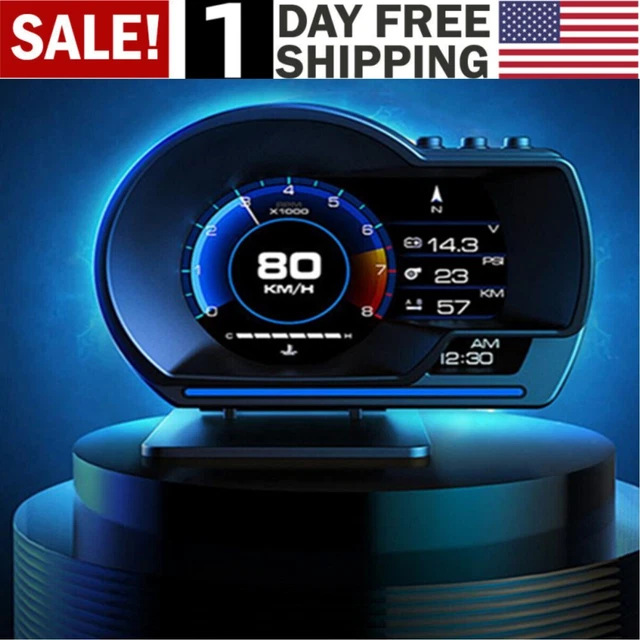 Multi-function Gauge Head-Up Display HUD Speedometer RPM Oil Temp Car OBD2 GPS