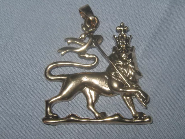 New Brass Gold Tone Ethiopia Lion Of Judah Rasta Crown Pendant Charm Necklace
