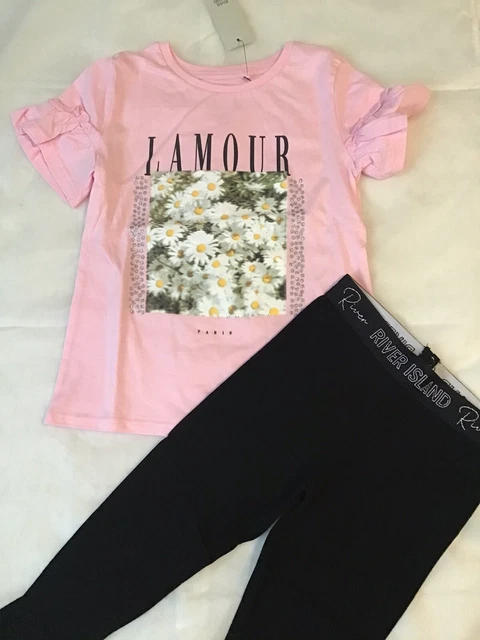 Set T-shirt mini ragazze River Island età 2-3 anni rosa frilly lamour nuova con etichette 10