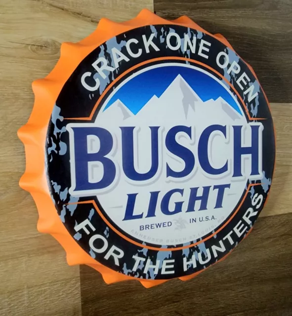 Busch light For the Hunters Large Bottle Cap Metal Beer Sign Man Cave Bar Decor