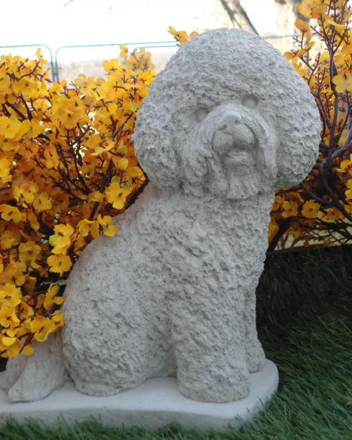 Concrete Dog Bichon Frise statue figurine garden decor waterproof sealed, memori
