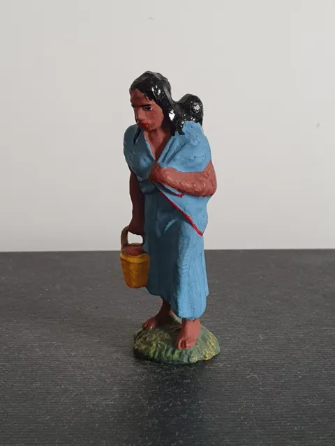 Elastolin Lineol Indianerin mit Kind und Eimer Wildwest Blau Masse 7 cm
