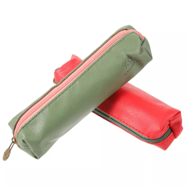 Leather Pen Pencil Case, 2pcs Cute Slim Pen Bag Small Pencil Pouch Lovely  Stationery Bag Portable Cosmetic Bag Zipper Bag For Pen Pencils Markers(gree