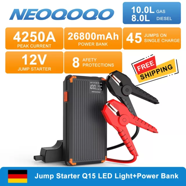 NEOQOQO 4250A 26800mAh Auto Starthilfe Jump Starter Ladegerät Booster Powerbank