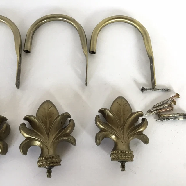 4 Bronze Or Brass Metal Curtain Drapery Tie Backs Fleur De Lis Hold Backs 3