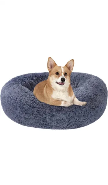 QAYKY Donut Calming Puppy Beds for Small Dogs Cats Washable medium blue gray
